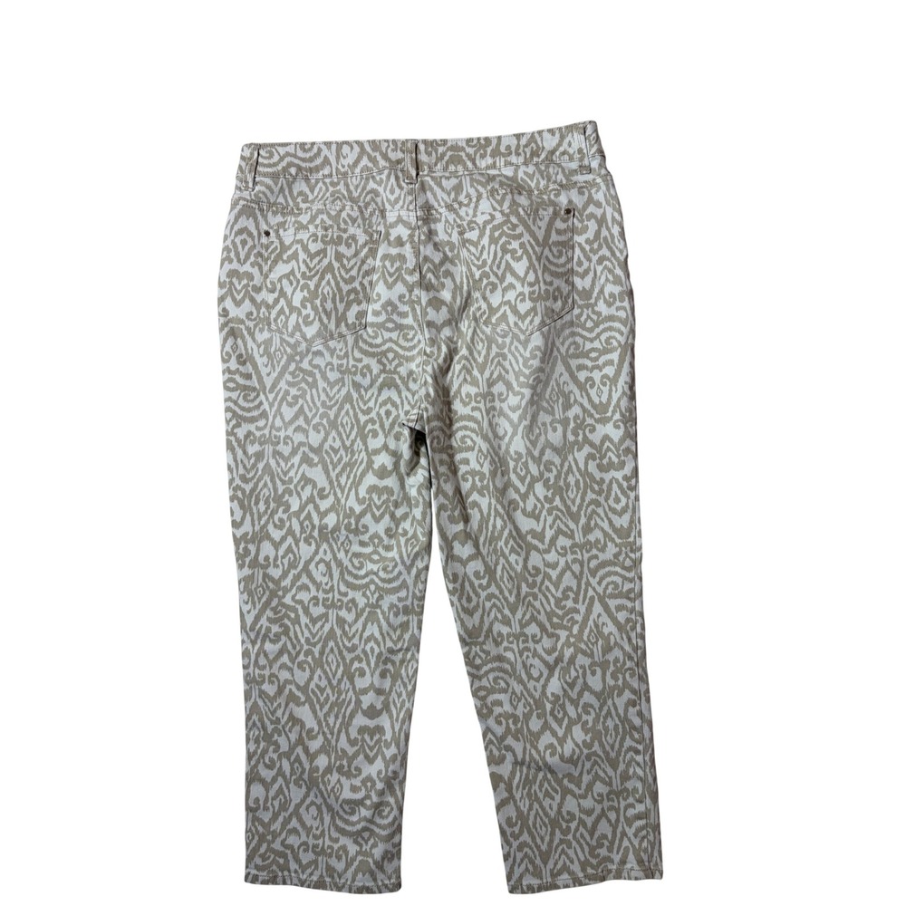 Chicos Platinum Crop Pants Tan White Ikat Paisley Print Straight Leg Size 2 L - Picture 3 of 6